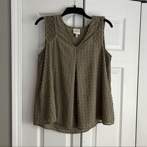 Knox Rose green tank eyelet lace floral sleeveless blouse top lined boho hippie